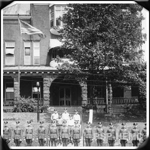 Members of the PA State Highway Patrol assemble in front of Harrisburg Training School